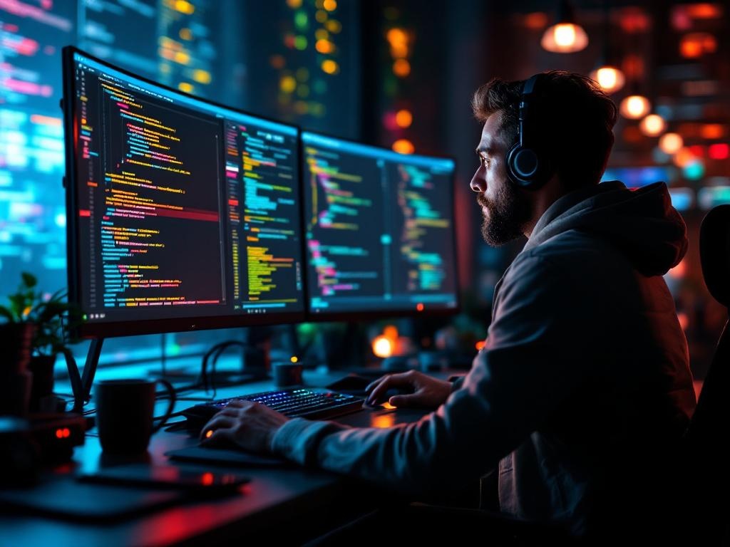 GLM-4.6을 활용한 자동 코드 생성 및 리팩터링 작업 중인 개발자 모습