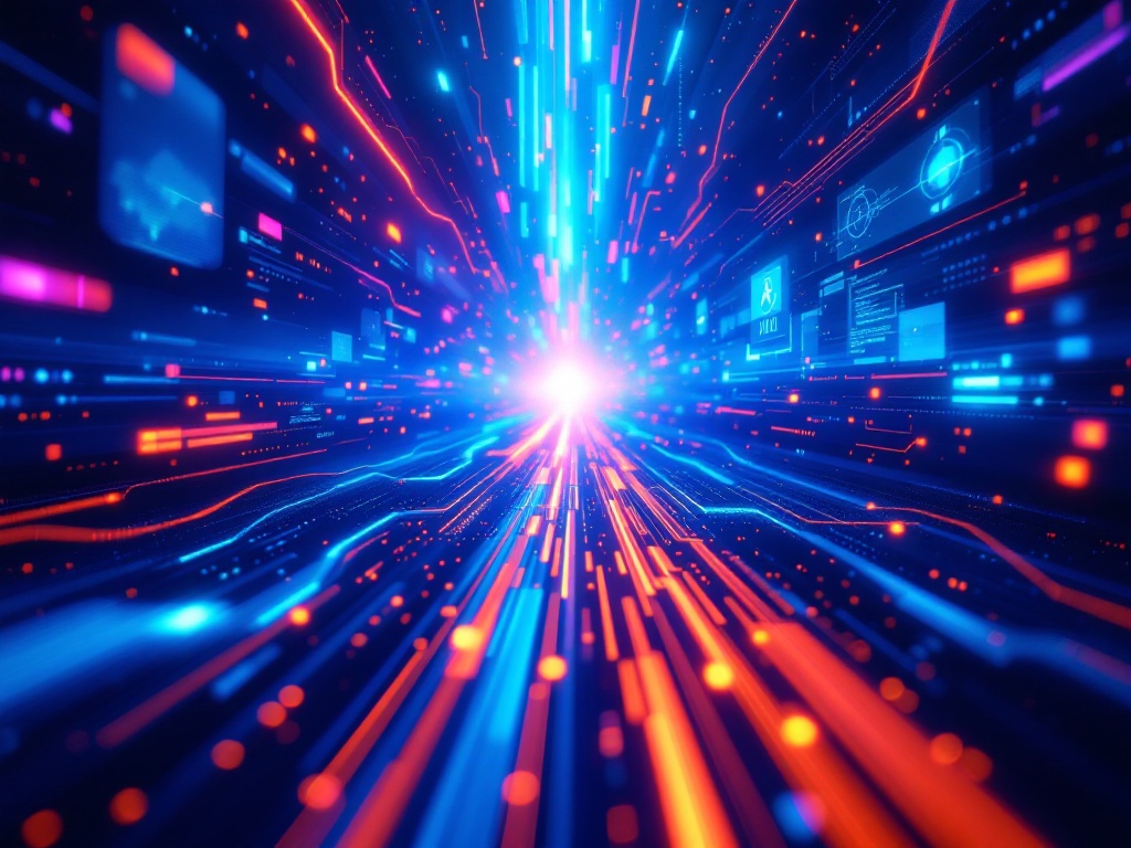 GLM-4.6과 함께하는 AI 개발의 미래를 상징하는 밝고 역동적인 이미지, 개발자가 아이디어를 현실로 만드는 장면