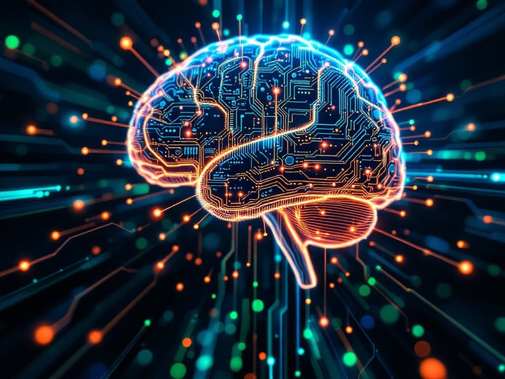 최신 AI 기술과 혁신을 상징하는 미래지향적인 전자회로 AI 뇌 이미지, GLM-4.6 모델의 기술적 진보와 가성비를 시각적으로 표현